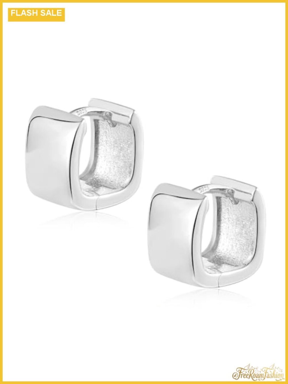 Sterling Silver Square Chunky Huggie Hoop Earrings Hypoallergenic